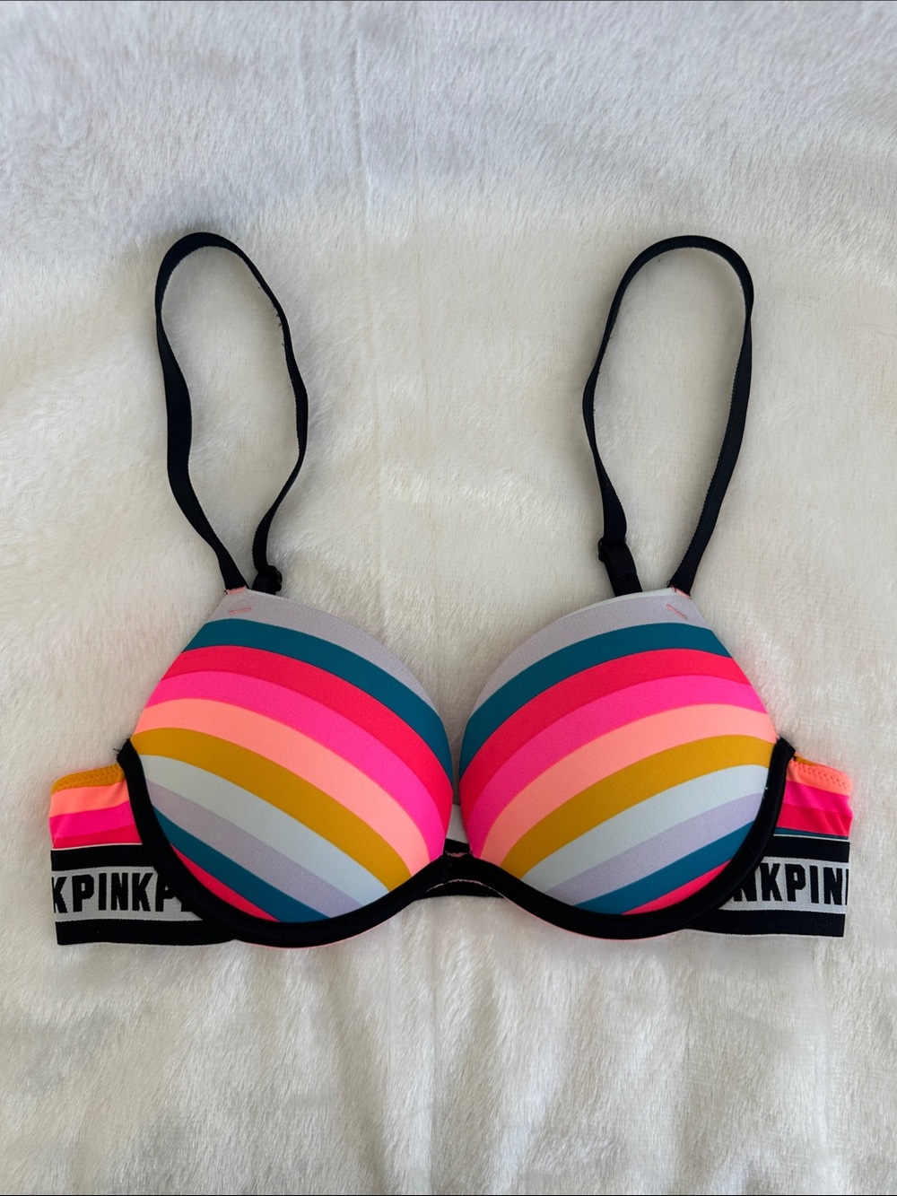 PINK Victoria's Secret Wear Everywhere Super Push-Up Bra - Rainbow Stripe 32A
